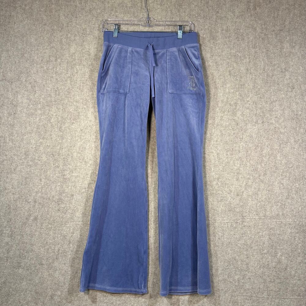 Juicy Couture, Purple Velour Flare Track Pants Snap Back Pockets Y2K, Size Small